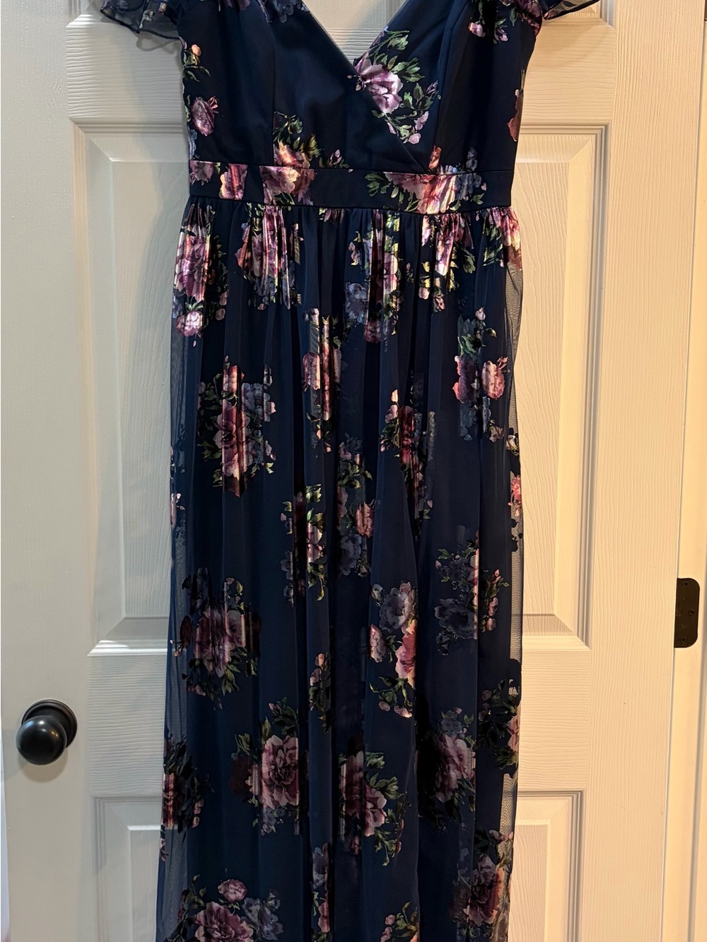 Soieblu Navy Maxi Dress with Pink & Purple Floral Print
